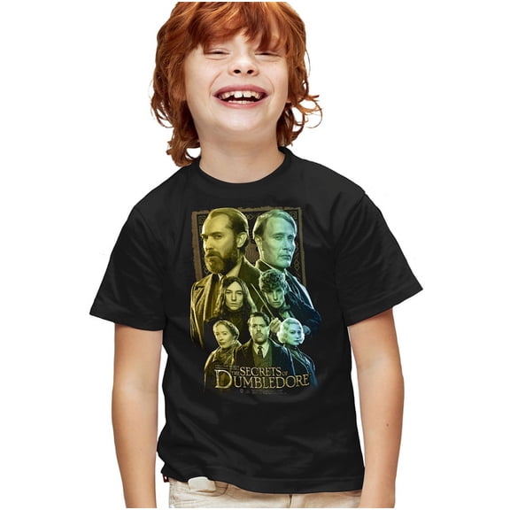 Fantastic Beasts The Secrets Of Dumbledore Character Portraits Kids T Shirt (Large) for Youth Toddler Boys and Girls, Black