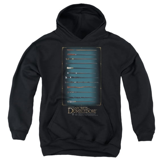 Fantastic Beasts The Secrets Of Dumbledore Wands Kids Pull-Over Hoodie (Large) for Youth Boys and Girls, Black
