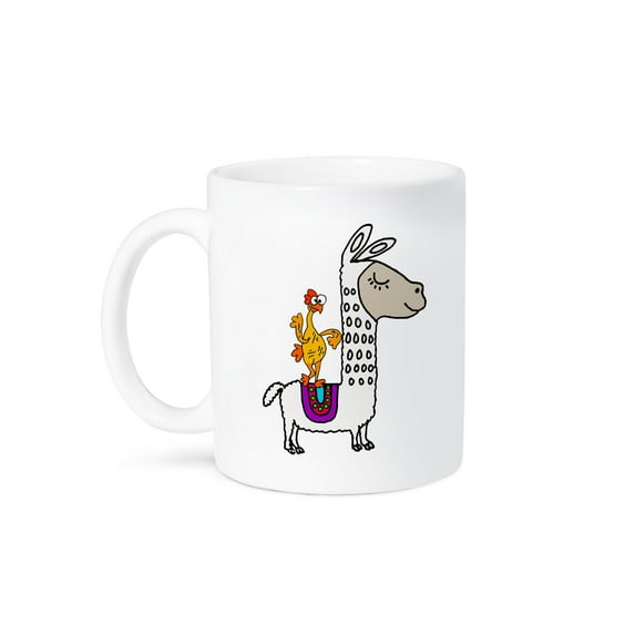3dRose, Fantastic Cute Funny Rubber Chicken Riding White Llama, 11oz Mug