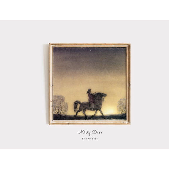 Fantastic Fairytale Prince on Horse John Bauer Fairytale Wall Decor, Unframed Paper Poster 8x10in