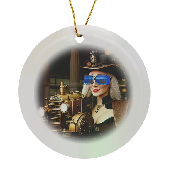 3drose, Fantastic Fantastic Lady Driver of a Steam Car. Funny Gift for Anyone, Circle Porcelain Ornament