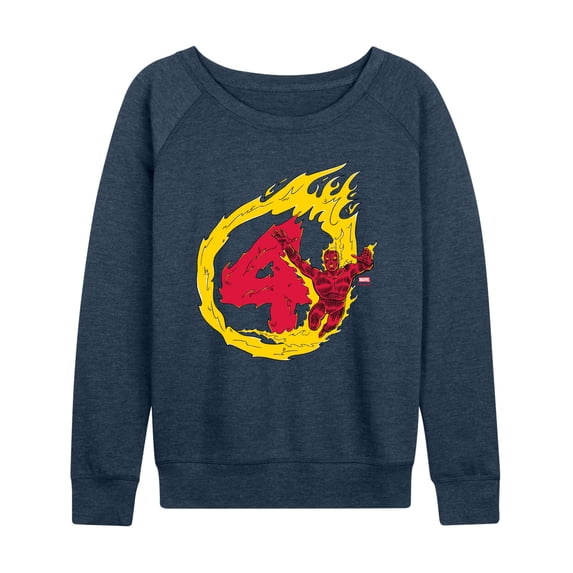 Fantastic Four - Human Torch Women's Lightweight French Terry Wide Neck Long Sleeve Graphic Shirt