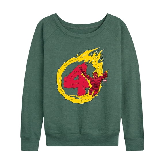 Fantastic Four - Human Torch Women's Lightweight French Terry Wide Neck Long Sleeve Graphic Shirt