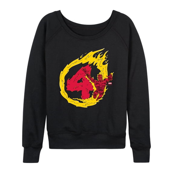 Fantastic Four - Human Torch Women's Lightweight French Terry Wide Neck Long Sleeve Graphic Shirt