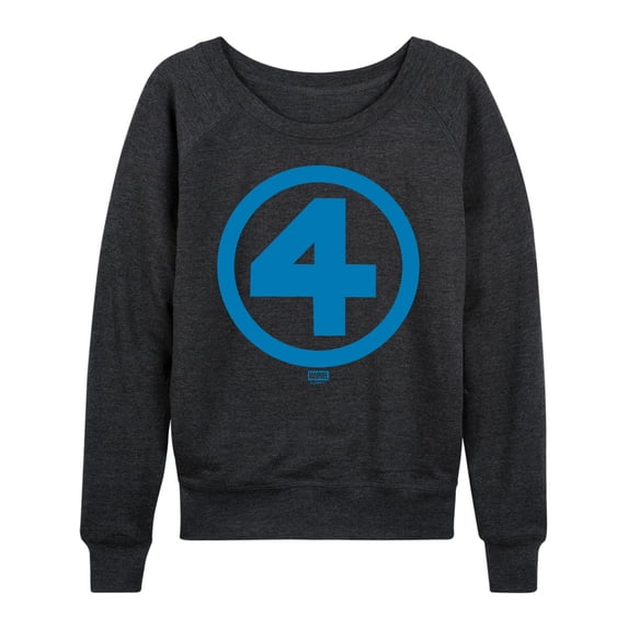 Fantastic Four - Logo Blue Women's Lightweight French Terry Wide Neck Long Sleeve Graphic Shirt