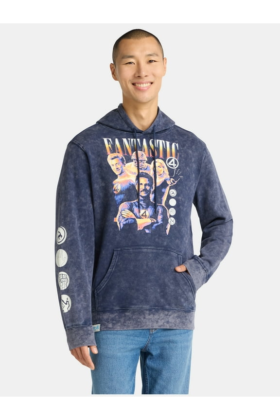 Men's and Big Men's Mineral Wash Graphic Hoodie, Sizes S-3XL