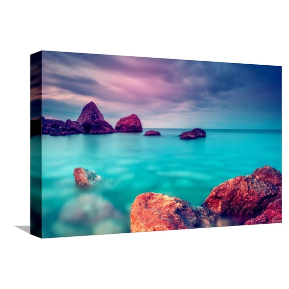Art.com Fantastic Morning Blue Sea Glowing by Sunlight. Dramatic Scene. Black Sea, Crimea, Ukraine, Europe. Stretched Canvas Print Wall Art by Leonid Tit, 18" x 12"