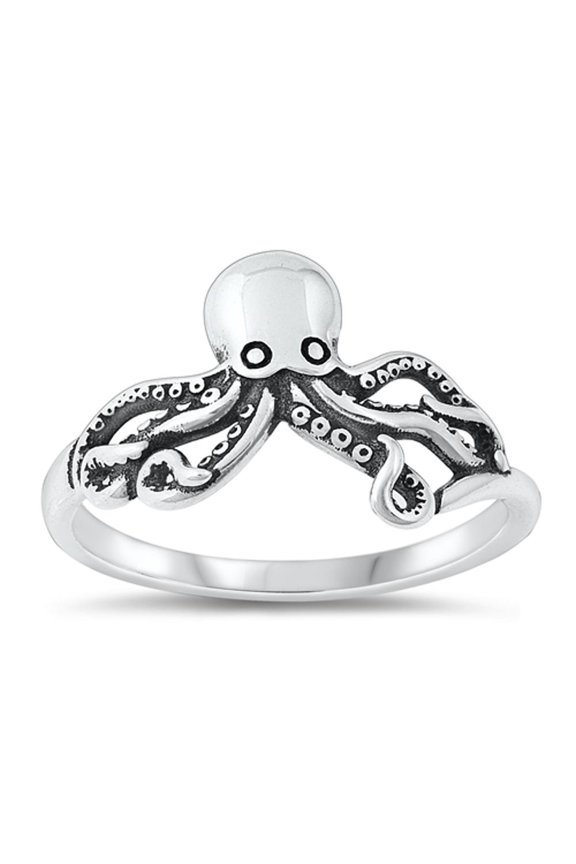 Fantastic Octopus Ring .925 Sterling Silver Oxidized Ocean Band Jewelry Female Male Unisex Size 5