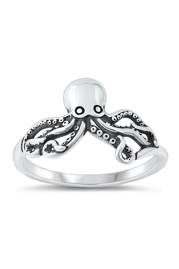 Fantastic Octopus Ring .925 Sterling Silver Oxidized Ocean Band Jewelry Female Male Unisex Size 8