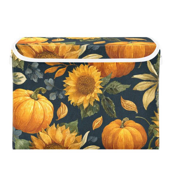 Fantastic Pumpkins Sunflowers Thanksgiving Day Foldable Storage Bins with Lids Handles Collapsible Storage Containers Tote Boxes 16.5 x 12.6 x 11.8 inches