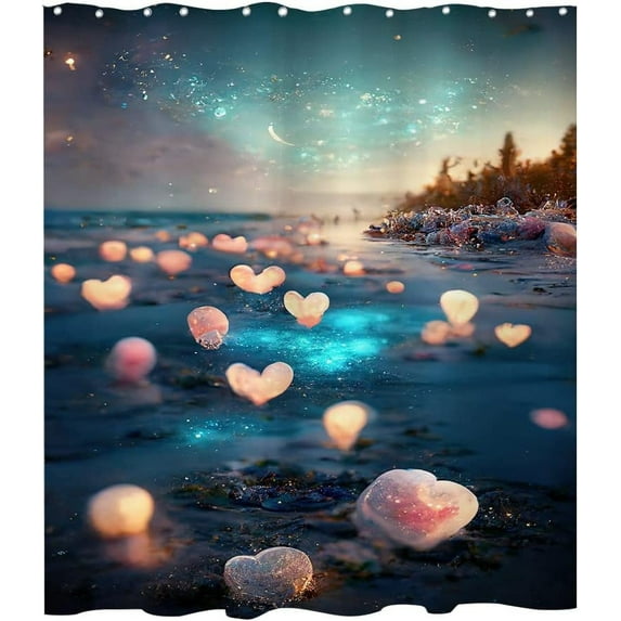 Fantastic Romantic Heart Fairyland Shower Curtain Valentine''s Day Love Theme Fabric Shower Curtain Bathroom Decor Sets with Grommets and Hooks 72 x 72 Inch Pink Black