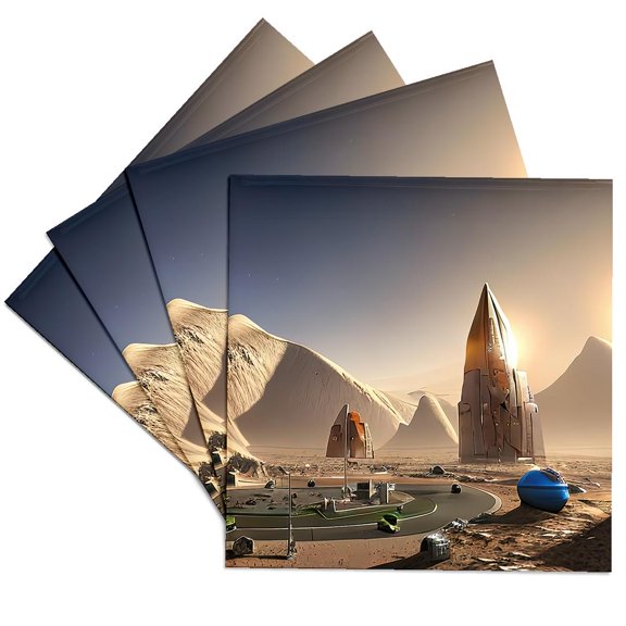 3drose, Fantastic Settlement and Industrial Devices on Mars Digital Art, Set of 4 Ceramic Tile Coasters