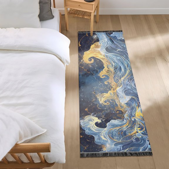 Fantastic Wave Bedside Runner Rug 2'x 6' Non Slip Carpet Floor Mat Area Rug