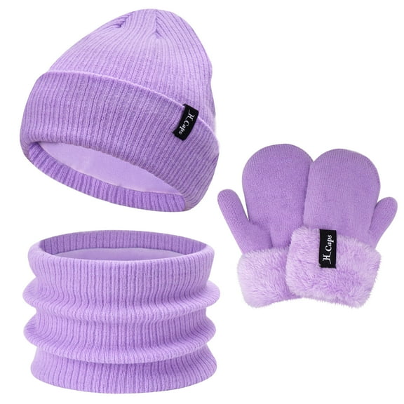 FZ FANTASTIC ZONE Toddler Baby Kids Winter Hats Beanie Mittens Scarfs Gloves Warm Neck Warmer Gifts for 6-12 Months and 0-3 Year Old Girls Boys, Purple
