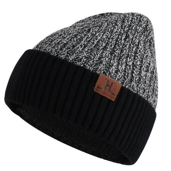 FZ FANTASTIC ZONE Winter Knit Beanie Hat Warm Soft Slouchy Beanie Unisex Skull Cap with Rolled Cuff for Men Women,Blackwhite