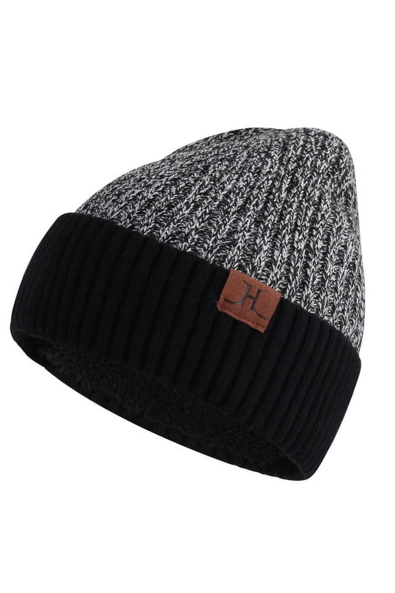 FZ FANTASTIC ZONE Winter Knit Beanie Hat Warm Soft Slouchy Beanie Unisex Skull Cap with Rolled Cuff for Men Women,Blackwhite
