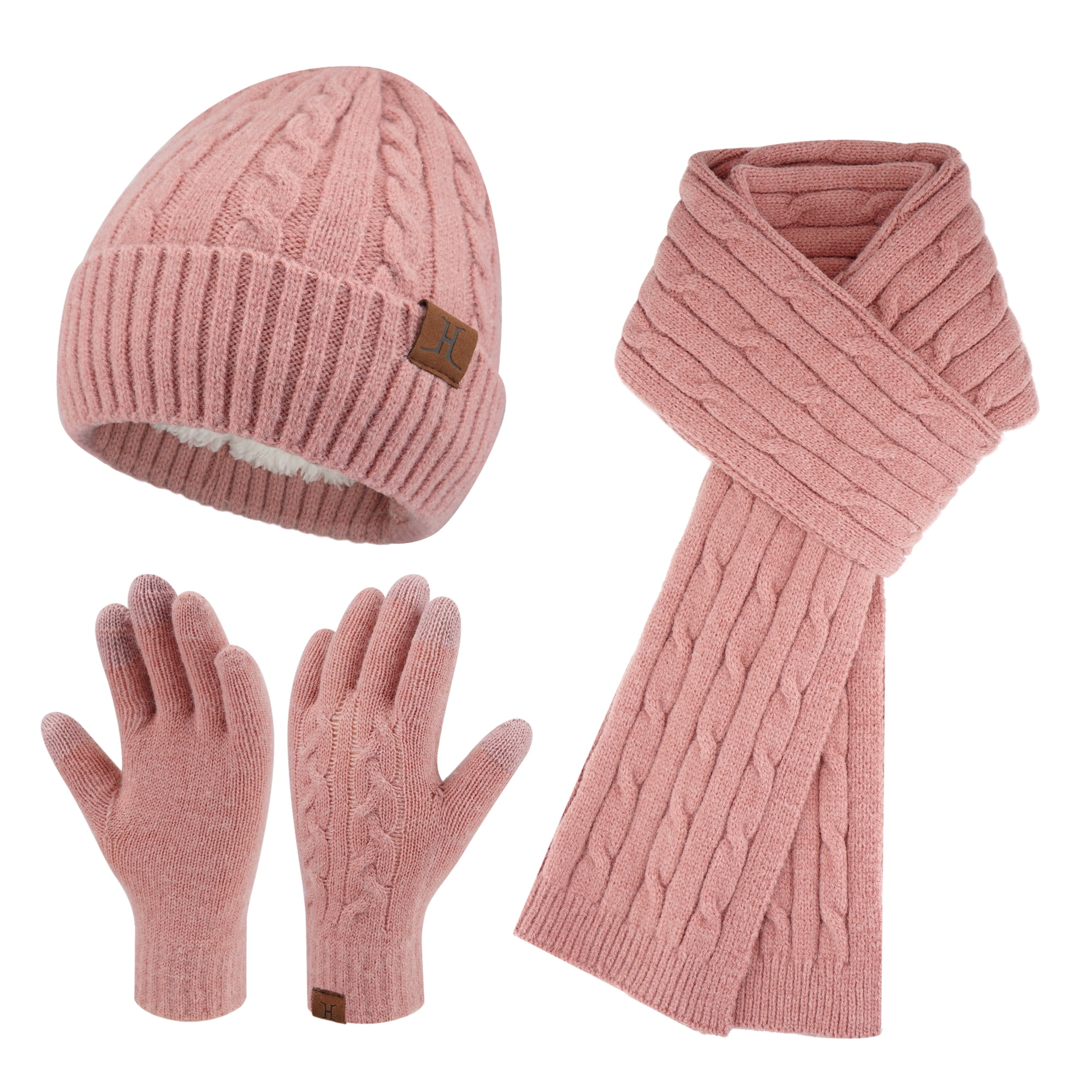 Fantastic Zone Womens Winter Beanie Hats Scarf Touchscreen Gloves Set