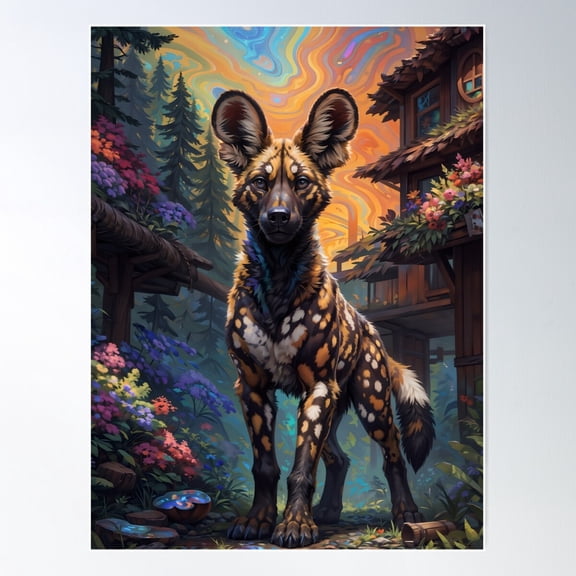 Fantastical African Wild Dog Poster Wall Art, Modern Wall Decor For Living Room Bedroom, 16x24 UNFRAMED