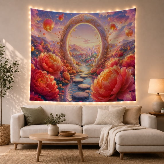 Fantastical Dreamlike Around With Ornate Circular Stone Archway, Mystical Fantasy for Space Lovers, Galaxy Room Decor, Mother's Day Gift, Tapestry Wall Hanging for Bedroom and Dorm
