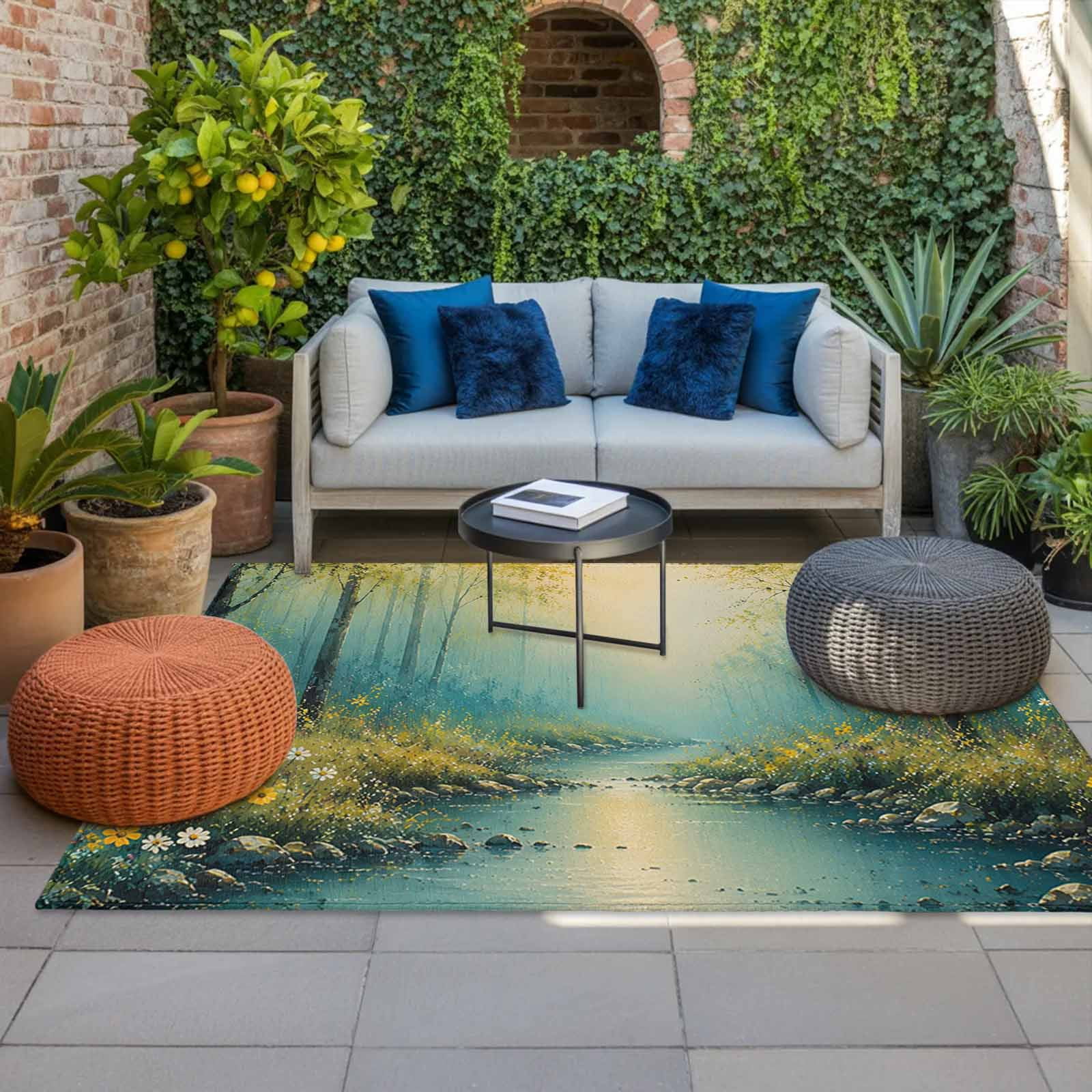 Foresty Rug Fantastical Forest Outdoor Rug, Mysterious Country Green Trees Red Blue ...