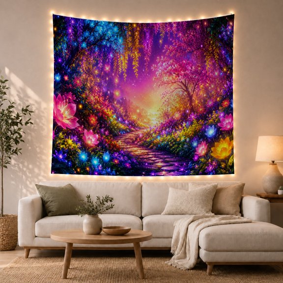 Fantastical Forest Winding with Path Stones Earth Leads, Mystical Fantasy for Space Lovers, Galaxy Room Decor, Mother'S Day Gift, Tapestry Wall Hanging for Bedroom and Dorm