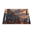 Fantastical Village PVC meal mat, dining table mat PVC washable woven