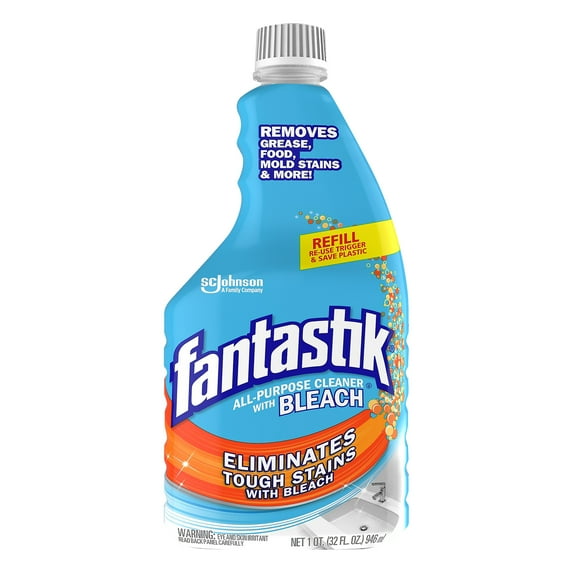 Fantastik All-Purpose Cleaner with Bleach, Refill Bottle, Fresh Scent, 32 oz