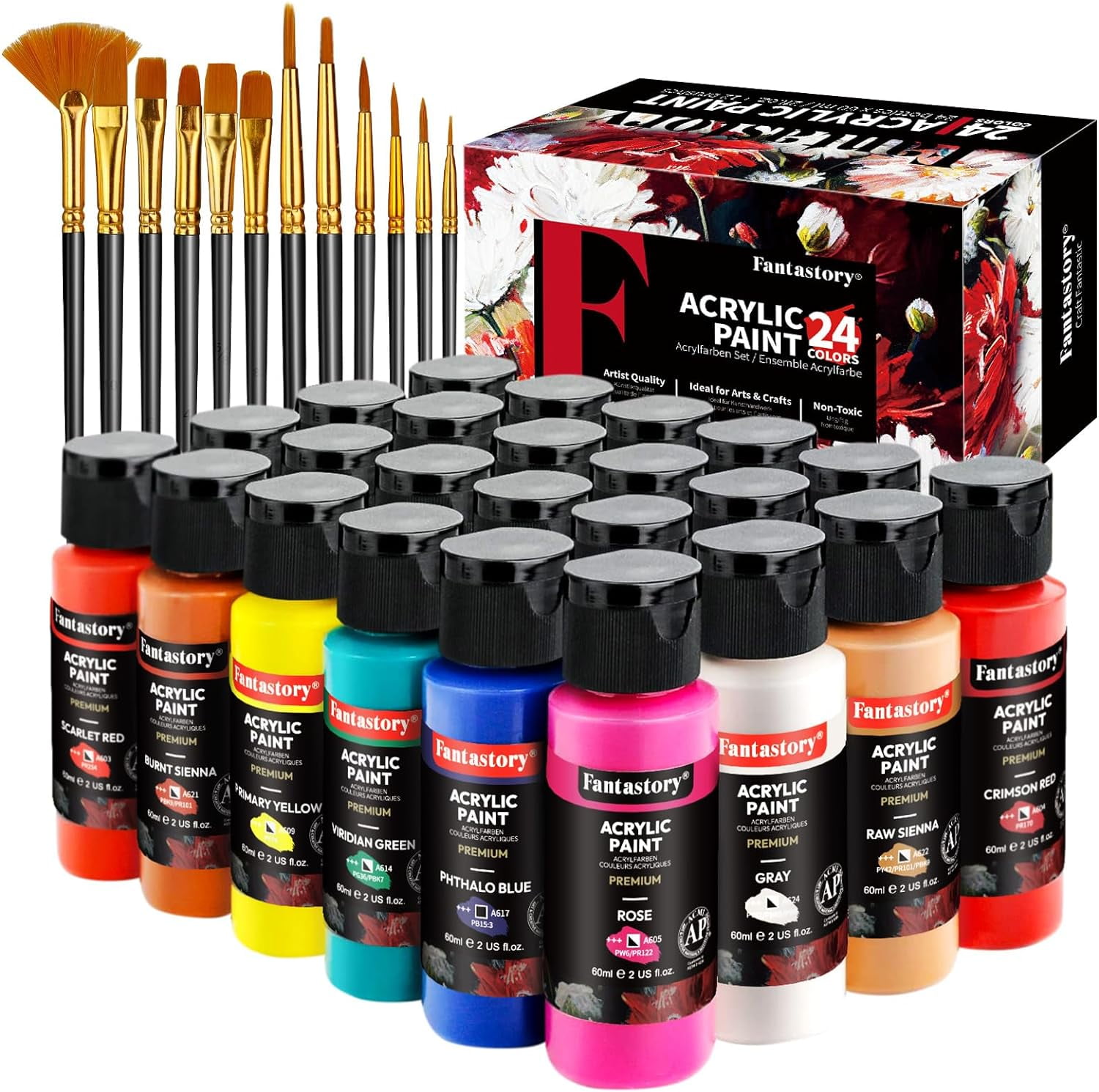 80 Colors Acrylic Paint, Shuttle Art Acrylic Paint set with 12 Paint  Brushes, 2oz/60ml Bottles, Rich Pigmented, Water Proof, Premium Paints for