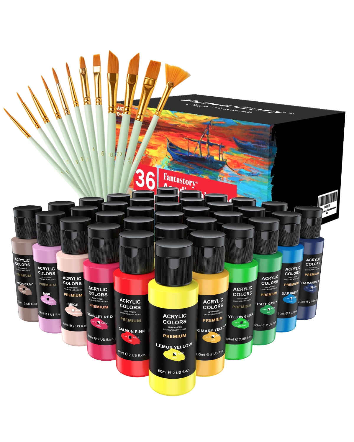  Acrylic Paint Set, Art Paints (2fl Oz60ml ) Crafts Acrylic  Paint For Kids And Adults with 5 Brushes, Non Toxic Metallic Acrylic Paints  for Wood Canvas Crafts Stone Ceramic Model Painting