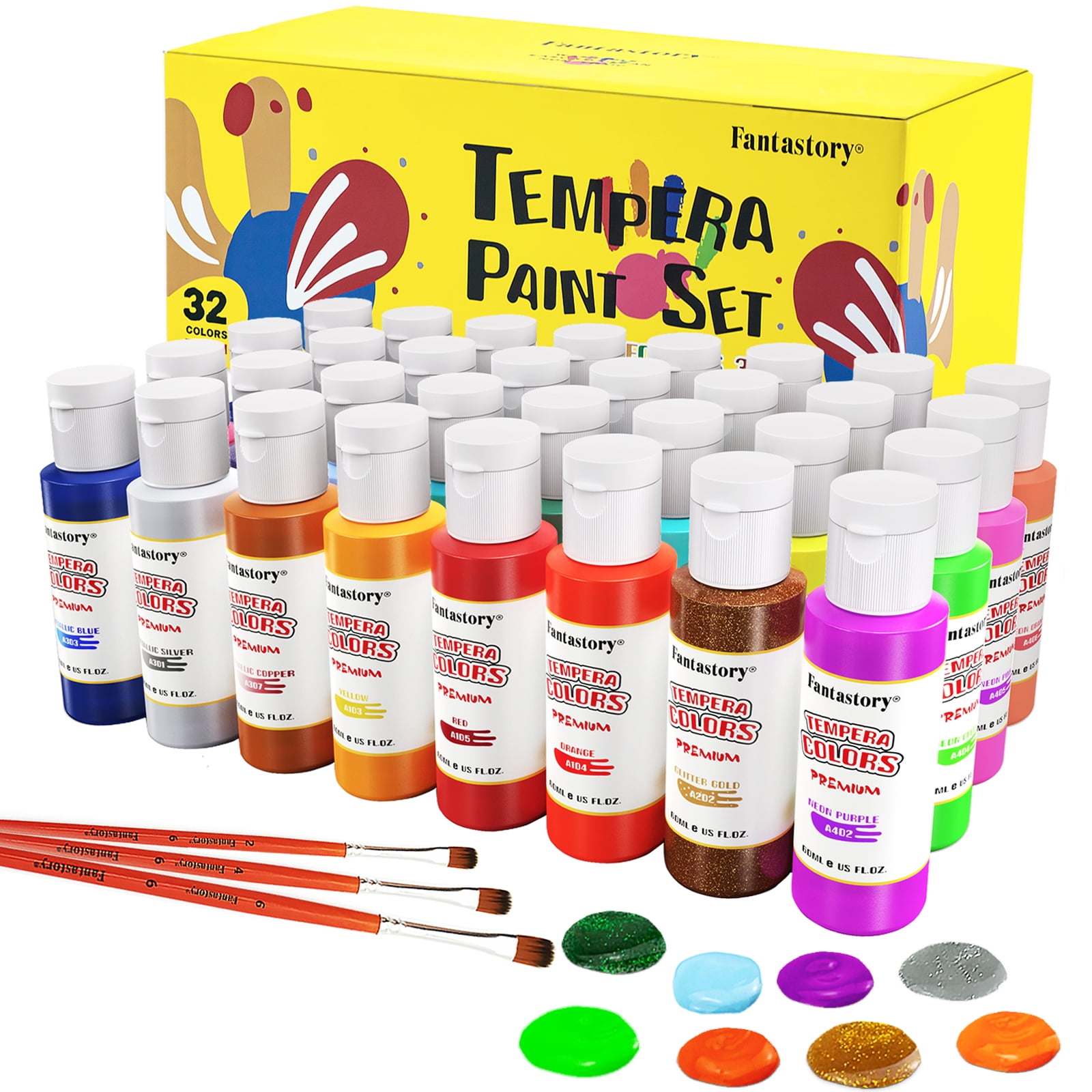 Fantastory 32 Color Kids Washable Tempera Paint Set, Safe & Non