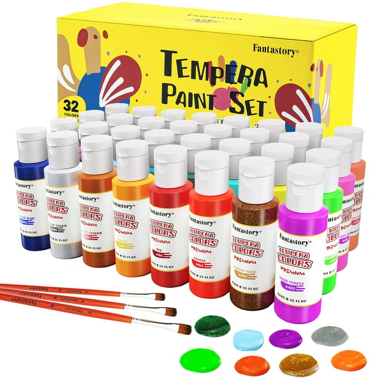 Fantastory 32 Color Kids Washable Tempera Paint Set, Safe & Non-Toxic Paint  Kit for Arts, Crafts and Posters