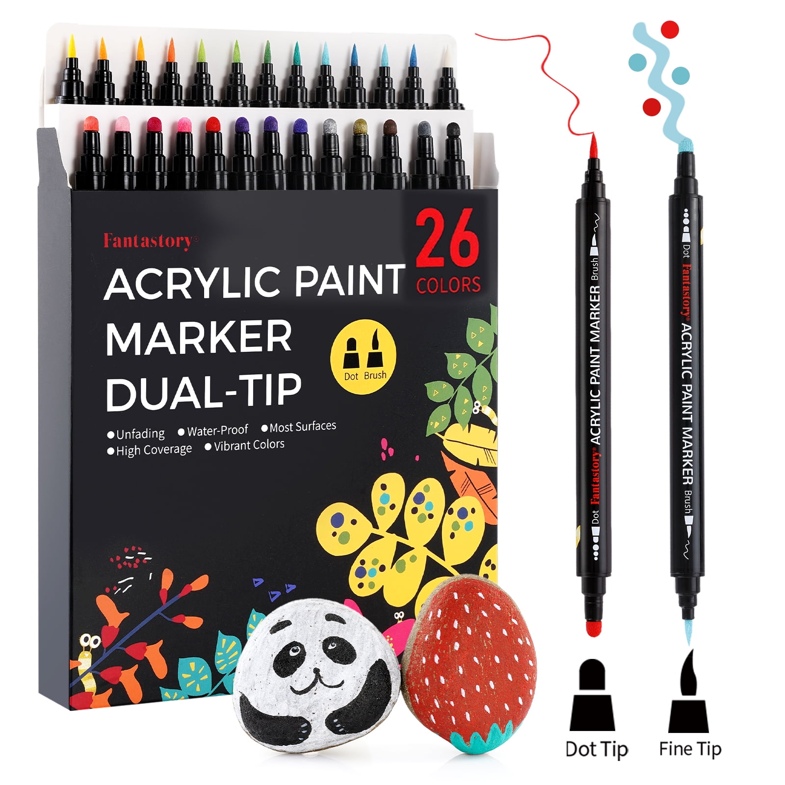 Fantastory Professional Metallic Craft Acrylic Paint Markers, Fine & Broad Dual Tip Art Marker Set (26-Pack)