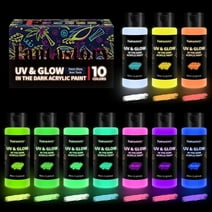 Fantastory Glow in The Dark Paint - 10 Extra Bright Colors 60 ml / 2 oz Glow in Dark Acrylic Paint