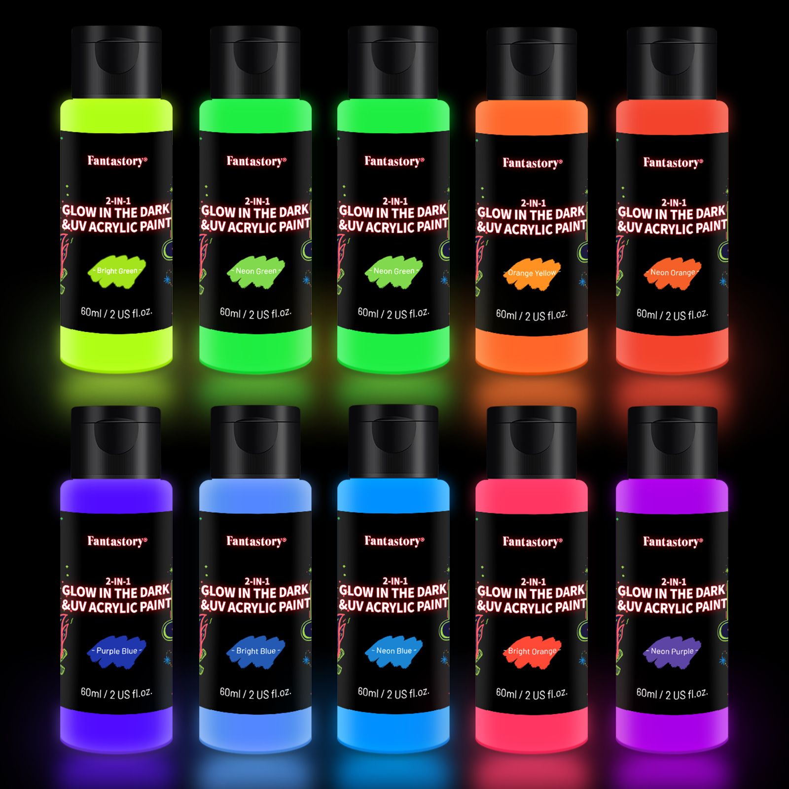 Glow Paint 8oz bottle UV Blacklight Reactive Fluorescent Neon Acrylic
