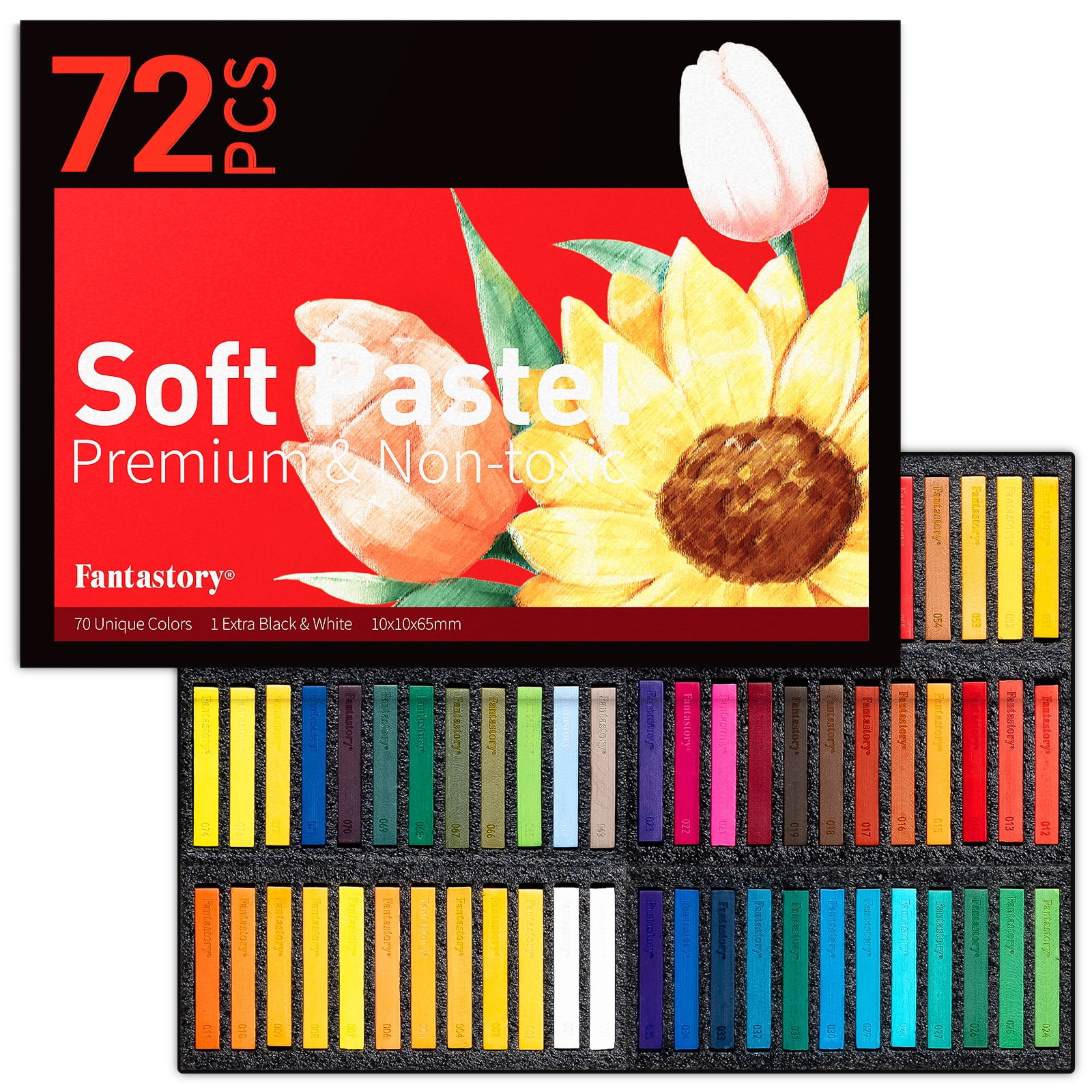 Fantastory Chalk Pastels Set, 72 Pieces - Assorted Colors, Non-Toxic Long Soft Pastels