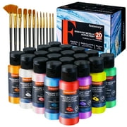 Fantastory Acrylic Paint Set, 20 Metallic Colors, 2 oz (60 ml) , 12 Brushes