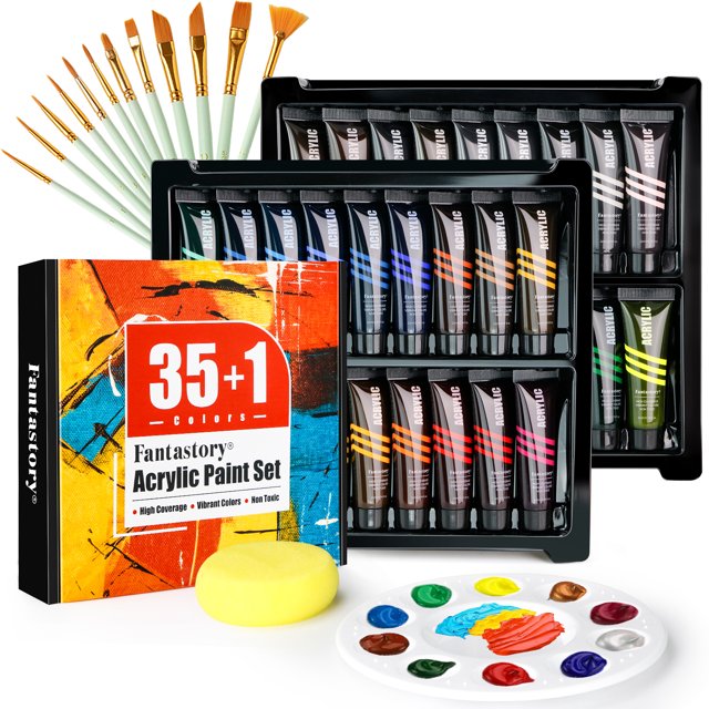 Fantastory Multicolor Acrylic Paint, Acrylic Craft Paint Set 0.74 fl oz 35+1Pc