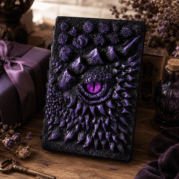 Fantasy 3D Embossed Journal, Gothic Purple Eye Hardcover Notebook, Mystical Diary for Sketching, Writing & Creative Notes - Unique Gothic Stationery Gift