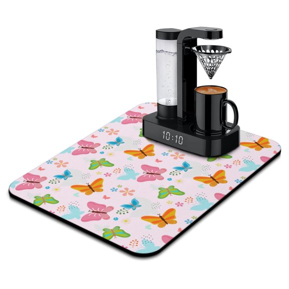 Fantasy Abstract Coffee Bar Mat Butterfly & Stars Pattern Multi-Layer Absorbent & Durable