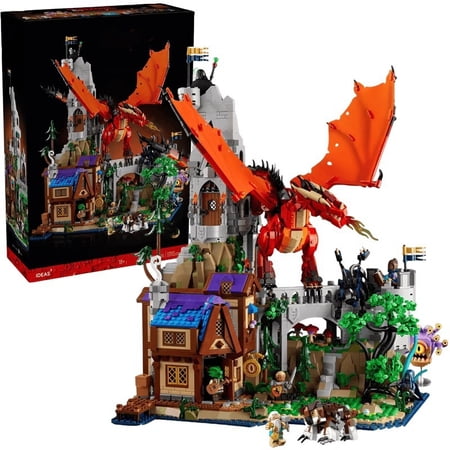Fantasy Adventure Building Set with Giant Red Dragon, Castle & Tavern - 3000+ PCS DIY Brick Kit for Adults, Teens, STEM Hobbyists, Home Decor & Unique Gifts