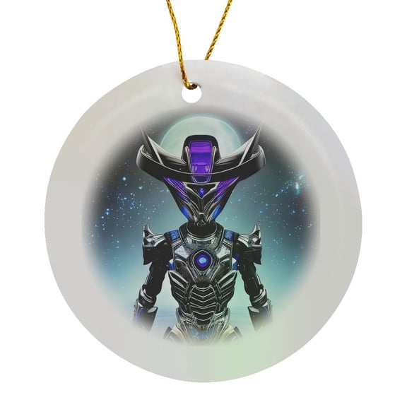 3drose, Fantasy Alien Astronaut in Silver and Blue Space Suit. Space Art, Circle Porcelain Ornament