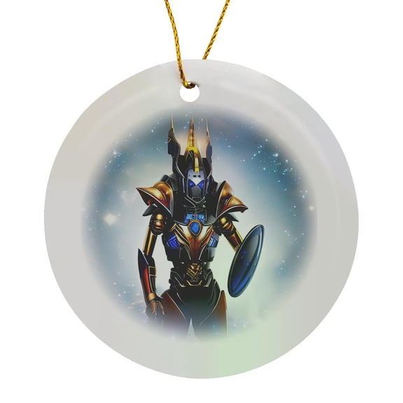 3drose, Fantasy Alien Robot with a Shield in His Left Arm. Digital Art Gift, Circle Porcelain Ornament