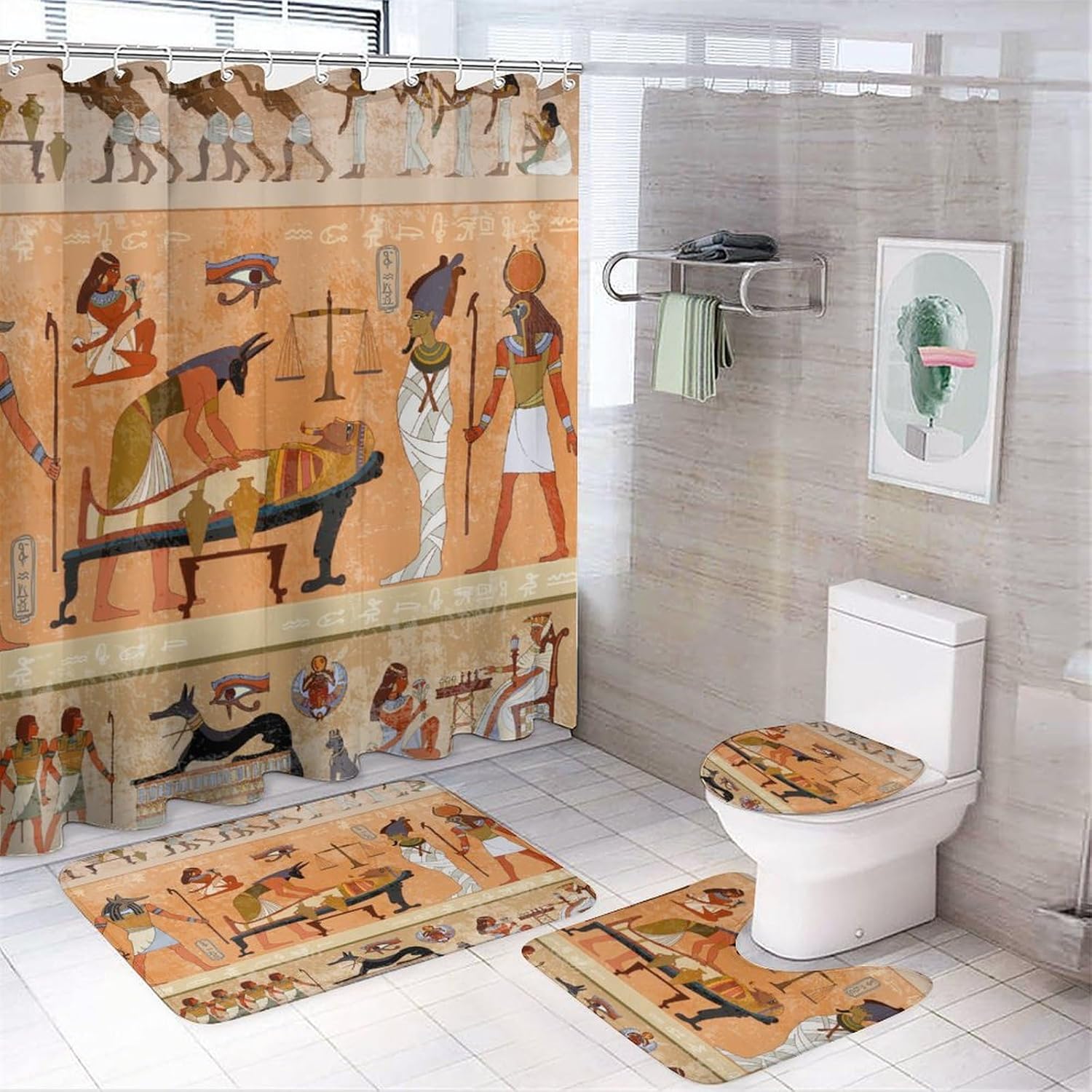 Fantasy Ancient Egypt Shower Curtain Sets 4 Piece,Vintage Abstract ...