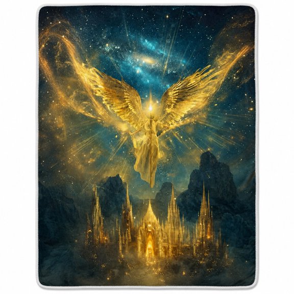 Fantasy Angel Sherpa Blanket, Soft Polyester Fleece Throw, Celestial Print