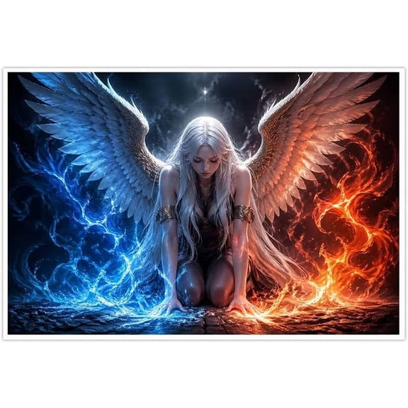 Fantasy Angel Wall Art Fire and Ice Poster White Wings Ethereal Room Decor