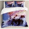 thumbnail image 1 of Fantasy Art House Decor Queen Size Duvet Cover Set, Magical Landscape with Showing Bare Tree in Winter Valley with Snow, Decorative 3 Piece Bedding Set with 2 Pillow Shams, Multi, by Ambesonne, 1 of 3