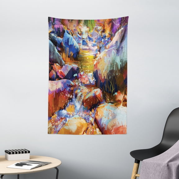 Fantasy Art House Decor Tapestry, Waterfall with Rock Stones in the River Acrylic Stylized Digital Picture, Wall Hanging for Bedroom Living Room Dorm Decor, 40W X 60L Inches, Multi, by Ambesonne