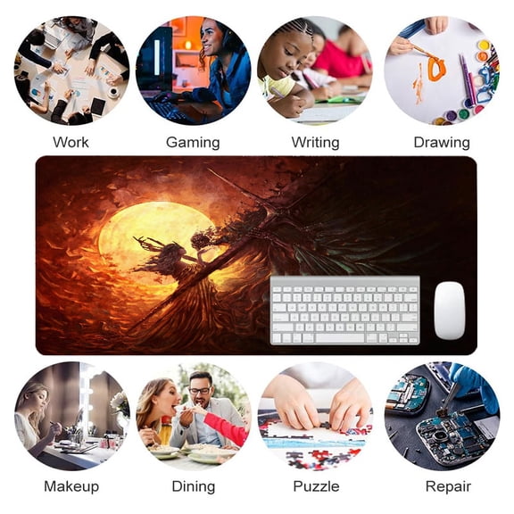 Fantasy Art Mouse Pad 31.5 x 11.82 Inches Rubber Surface with Mythical Woman and Dark Angel Design for Desk Use