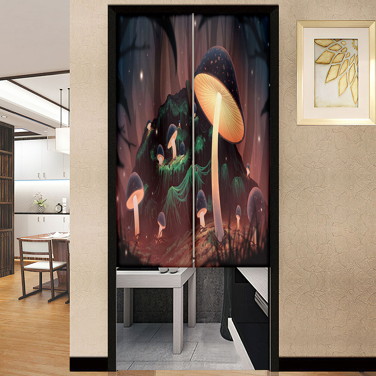 Fantasy Art Mushrooms Landscape Door Curtain Dust Proof Cover with Half ...