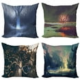 thumbnail image 1 of Ambesonne Fantasy Art Throw Pillow Cover 4 Pack, Magic Trees in Forest, 20", Multicolor, 1 of 2